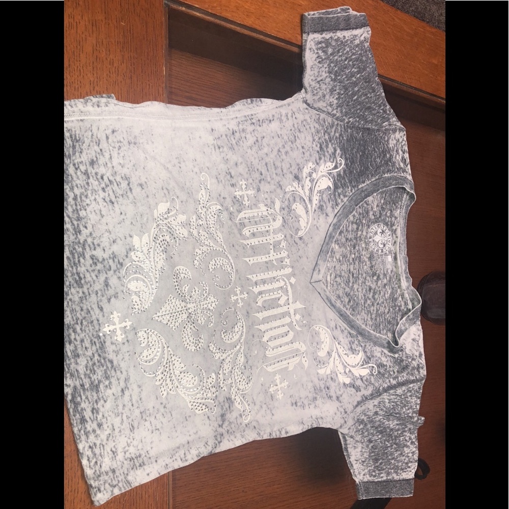 Rhinestone acid wash nickel affliction shirt